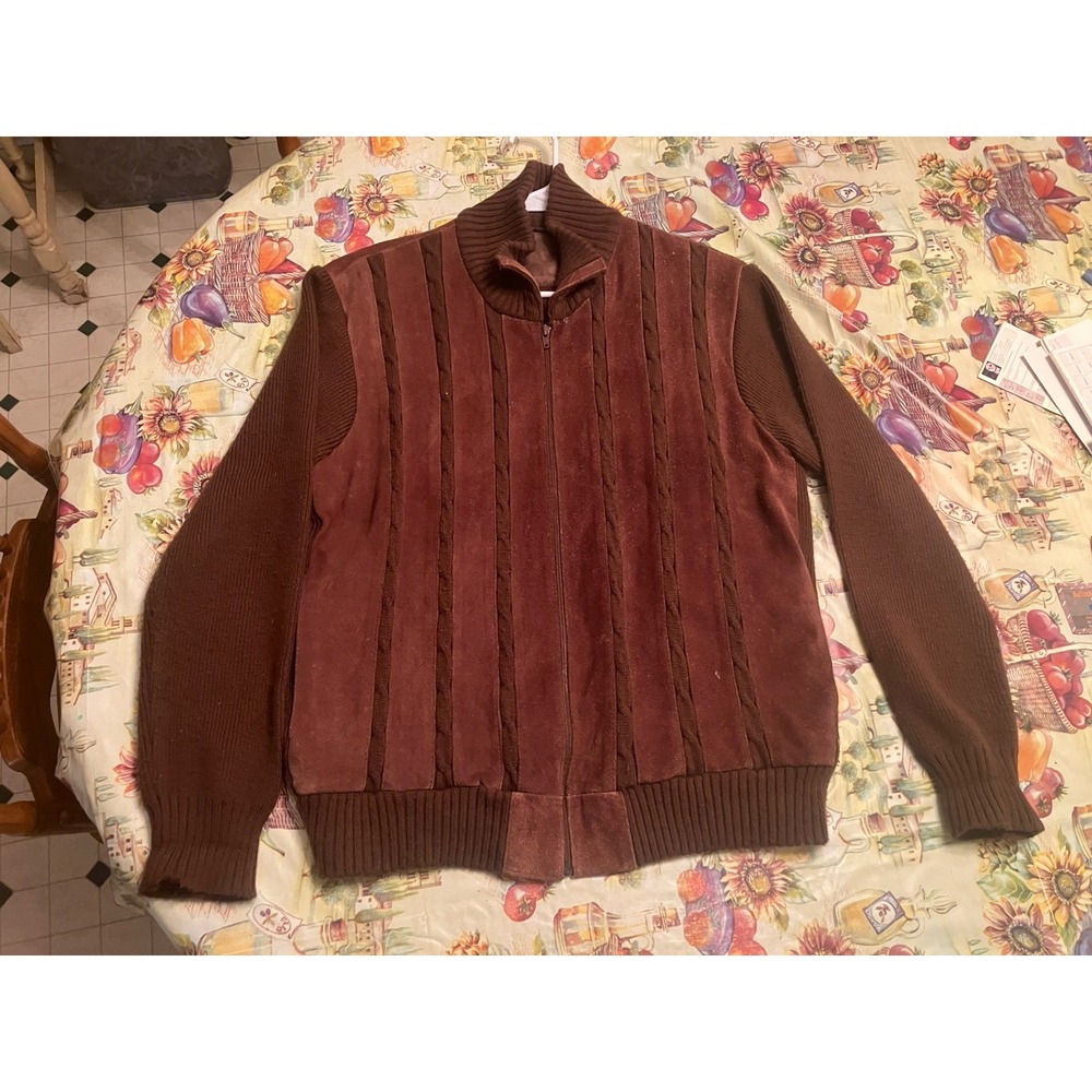 Landmark Vintage Cowhide Leather Bomber Knit Sweater Jacket Large